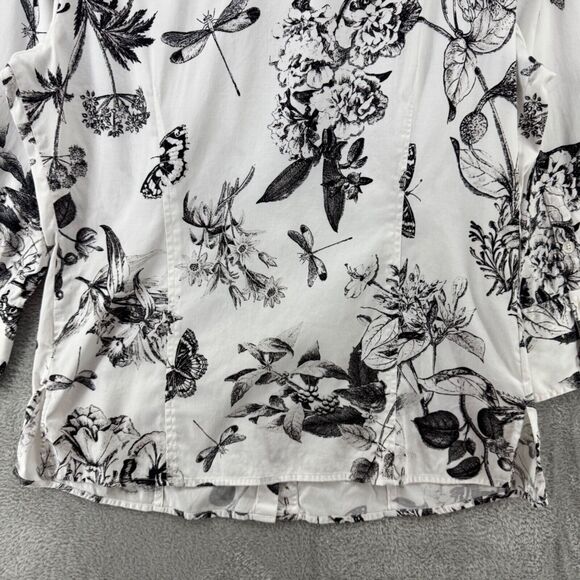 Talbots Top Womens 14 White Butterflies Button Front Shirt Long Sleeve Collared - Picture 9 of 14